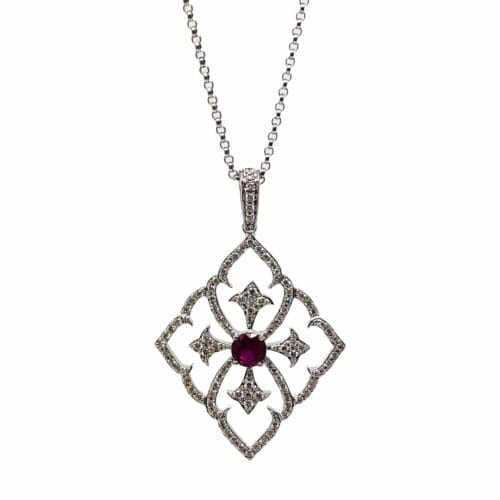 18ct White Gold Diamond & Ruby Necklace