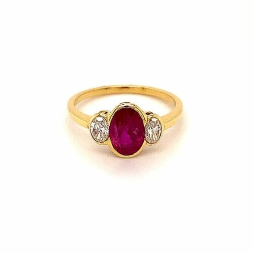 18ct Yellow Gold Ruby & Diamond 3 Stone Ring