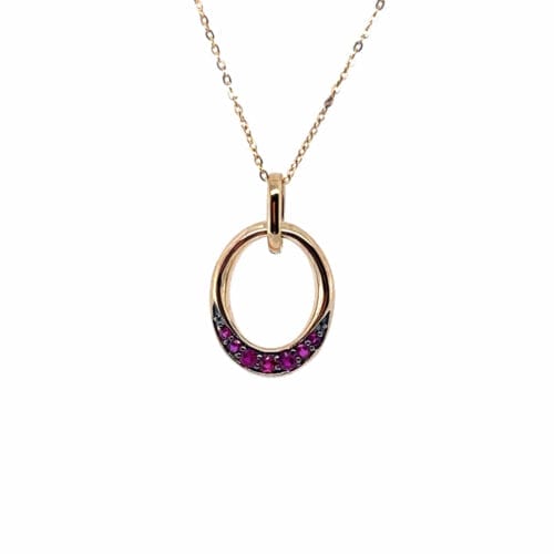 Yellow Gold Ruby Open Circle Necklace