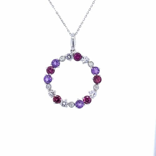 White Gold Amethyst, Garnet & Diamond Necklace