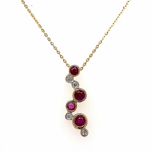 Yellow Gold Ruby & Diamond Bubble Necklace