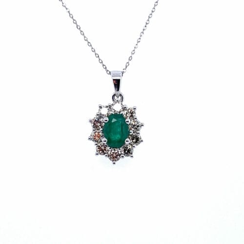 Gold Emerald & Diamond Cluster Necklace