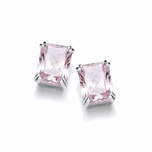 Sterling Silver Pink CZ Oblong Earrings