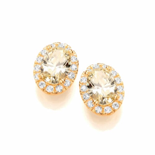 Sterling Silver Yellow Gold Plated Oval Canary CZ Halo Earrings
