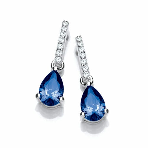 Sterling Silver Tanzanite CZ Pear Drop Earrings