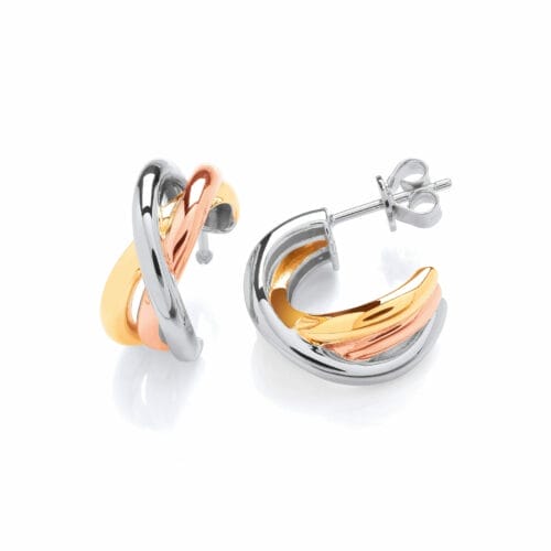 Sterling Silver Yellow and Rose Gold Plated Russian Wedding Ring Half Hoop Earring