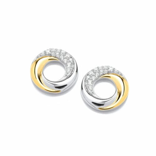 Sterling Silver Yellow Gold Plated CZ Eclipse of The Moon Earrings