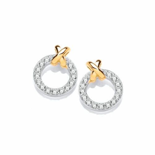 Sterling Silver Yellow Gold Plated CZ Kiss Earrings