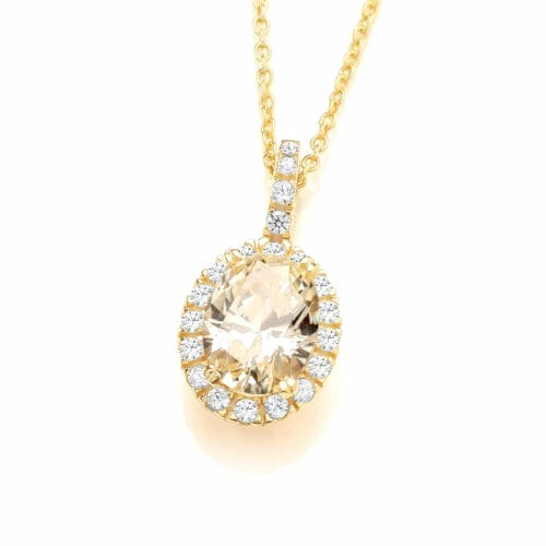 Sterling Silver Yellow Gold Plated Oval Canary CZ Halo Necklace