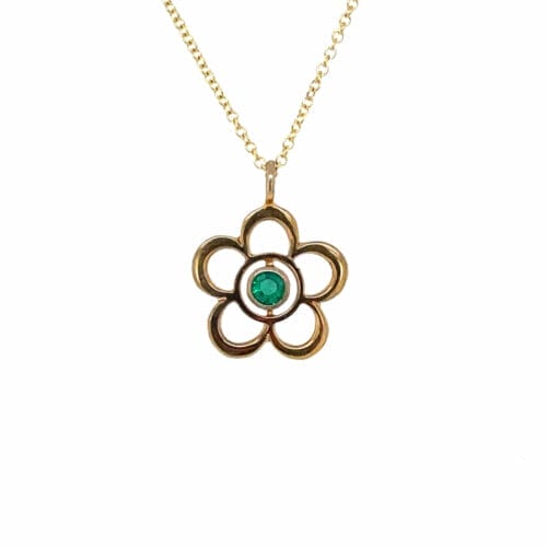 Yellow Gold Emerald Flower Necklace
