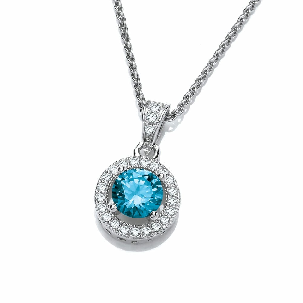 Sterling Silver Blue Topaz CZ Halo Necklace