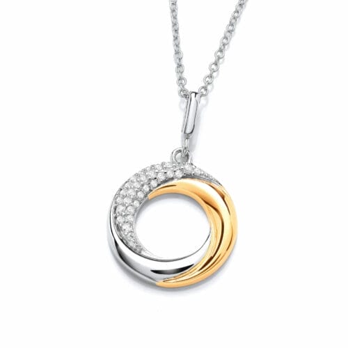 Sterling Silver Yellow Gold Plated CZ Eclipse of The Moon Necklace