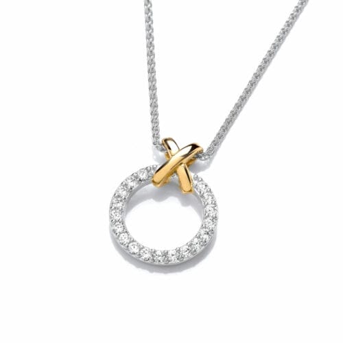 Sterling Silver Yellow Gold Plated CZ Kiss Necklace