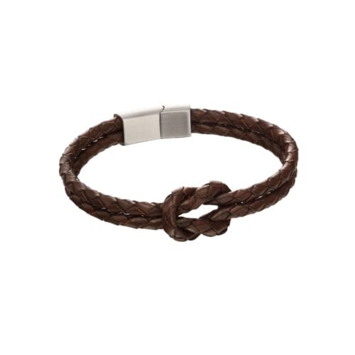 Double Row Knot Brown Leather Bracelet