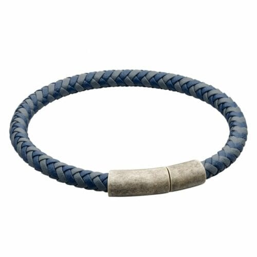 Two Tone Navy Recycled Leather Plaited Bracelet