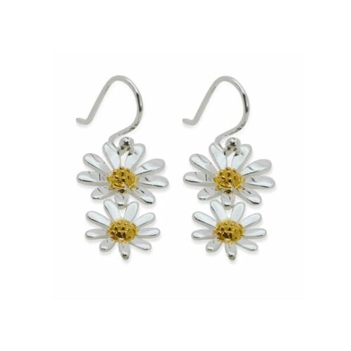 Sterling Silver Gold Vermeil Reverse Double Daisy Drop Earrings