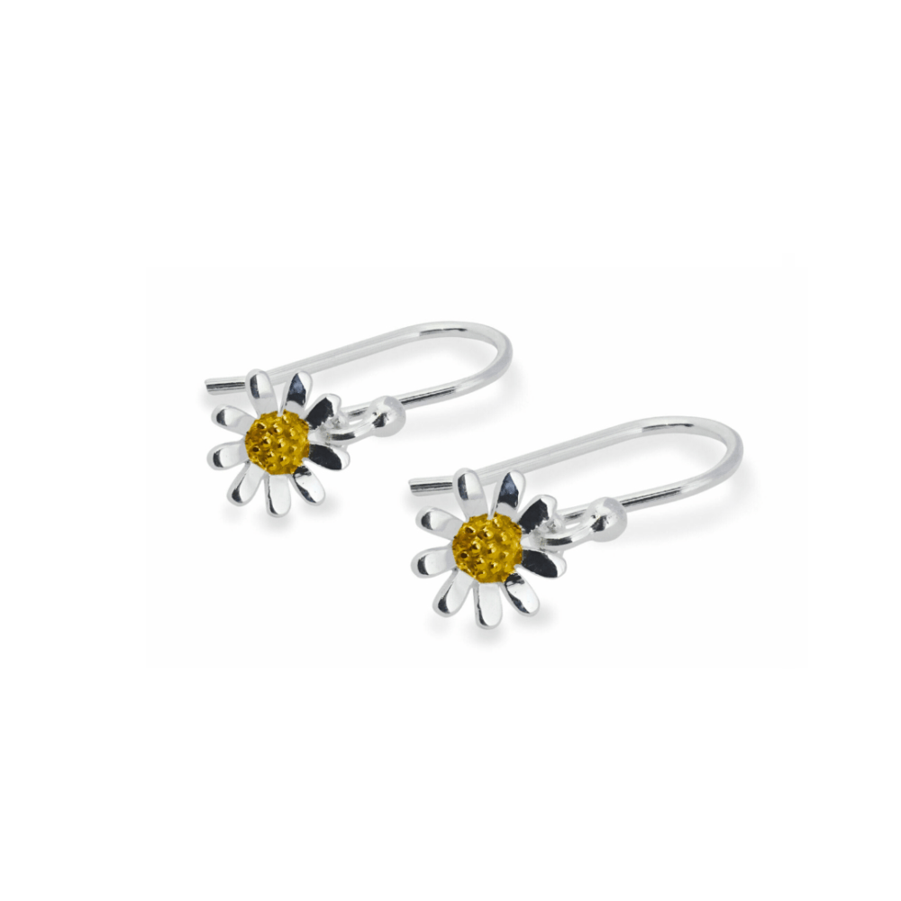 Sterling Silver Gold Vermeil Single Daisy Drop Earrings