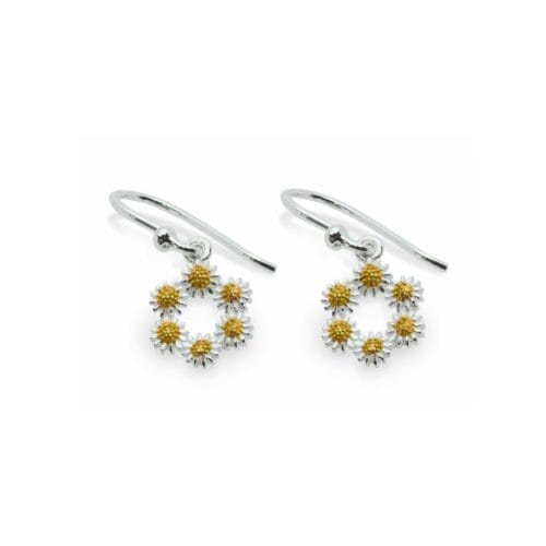 Sterling Silver Gold Vermeil Daisy Circle Drop Earrings