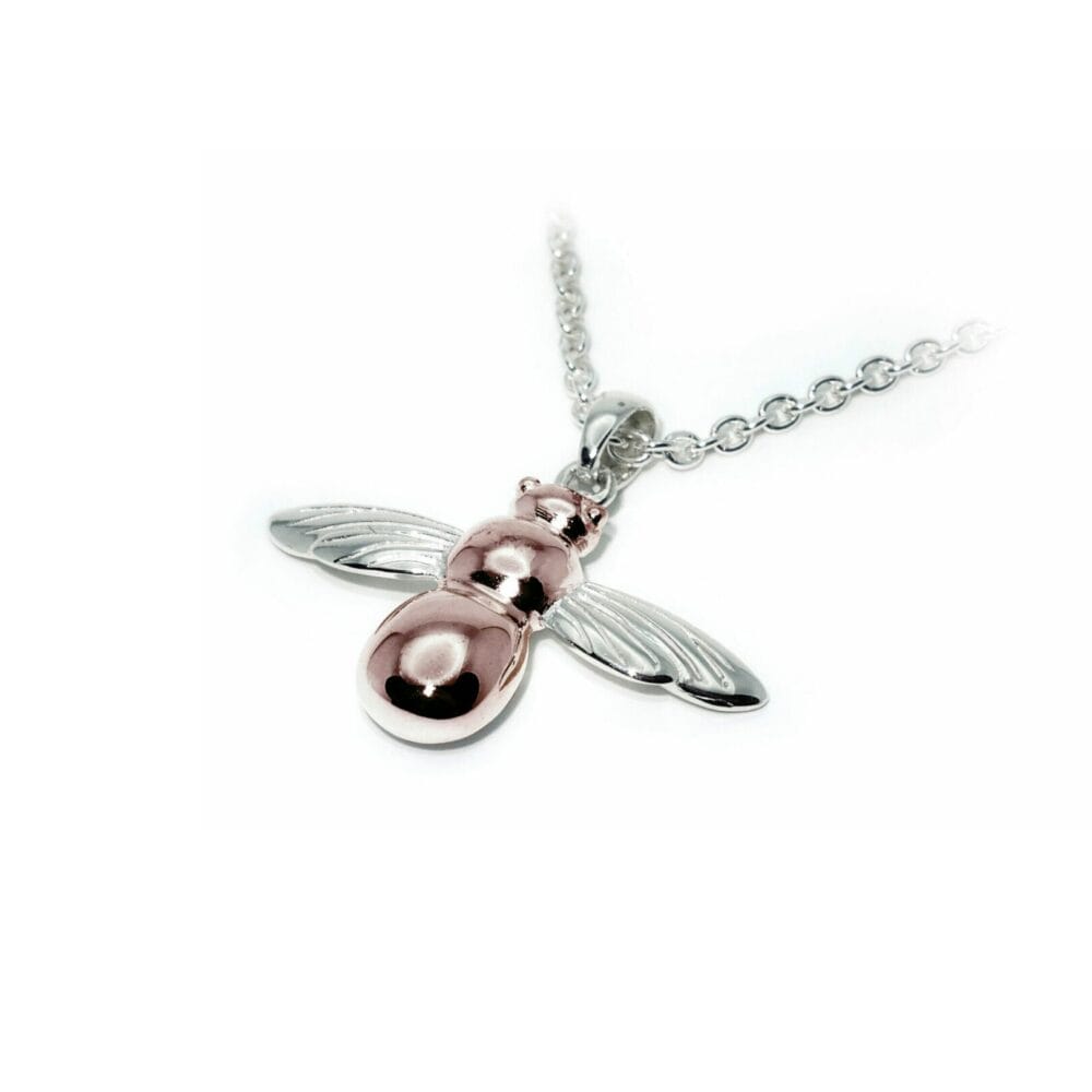 Sterling Silver Rose Gold Vermeil Bee Pendant & Chain