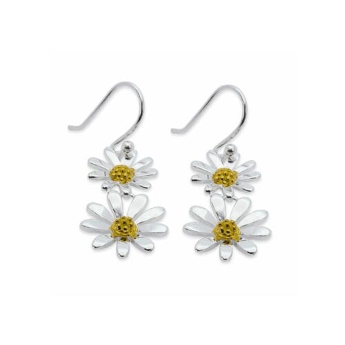 Sterling Silver Gold Vermeil Double Daisy Drop Earrings