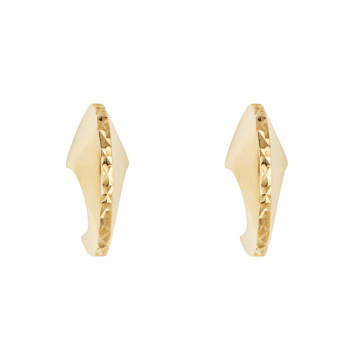 Yellow Gold Diamond Cut Curved Stud Earrings