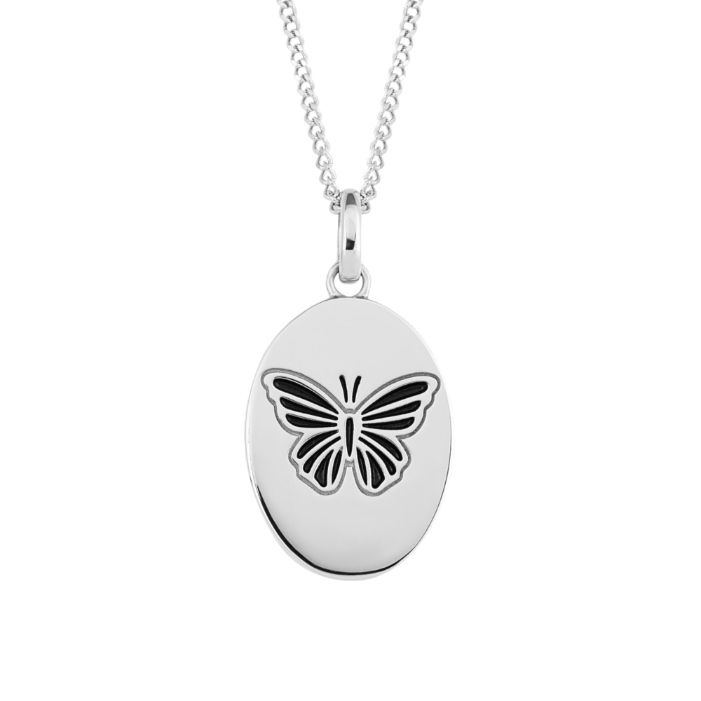 White Gold Engraved Butterfly Pendant