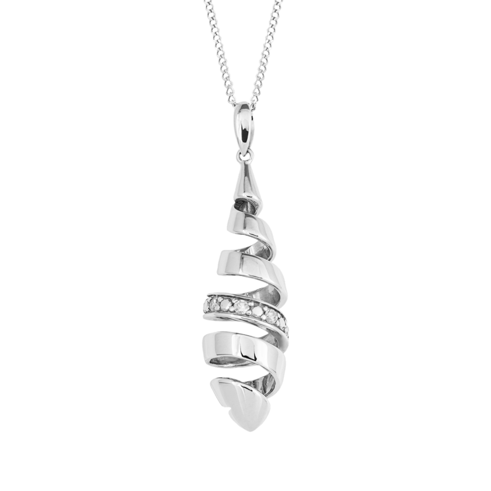 White Gold Spiral Diamond Set Drop Pendant