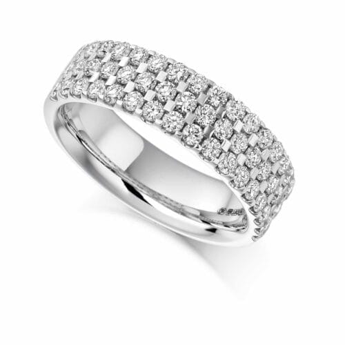 Claw Set Round Brilliant Cut Triple Row Diamond Eternity Ring 1.05ct