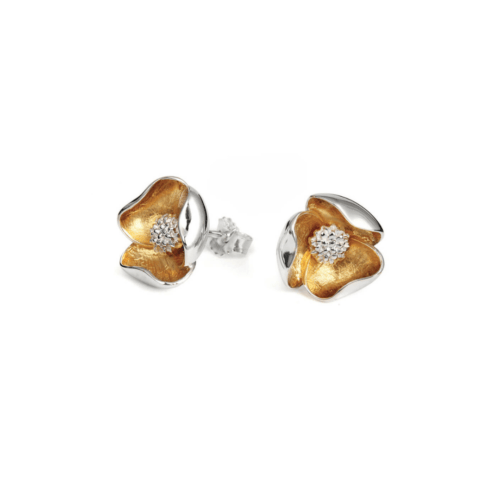 Sterling Silver Gold Vermeil Open Flower Stud Earrings