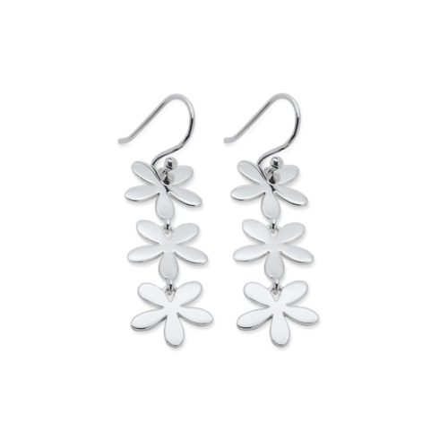 Sterling Silver Plain Daisy Triple Drop Earrings