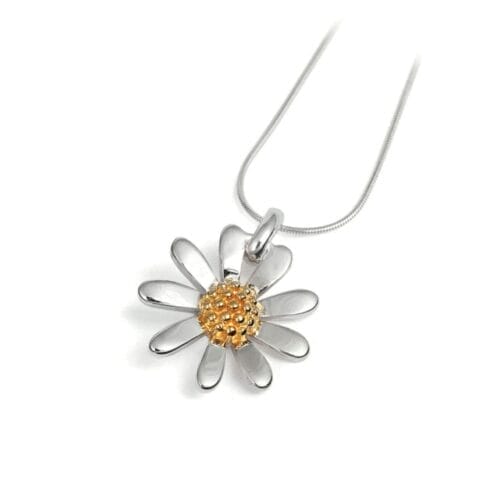 Sterling Silver Gold Vermeil Small Daisy Pendant & Chain