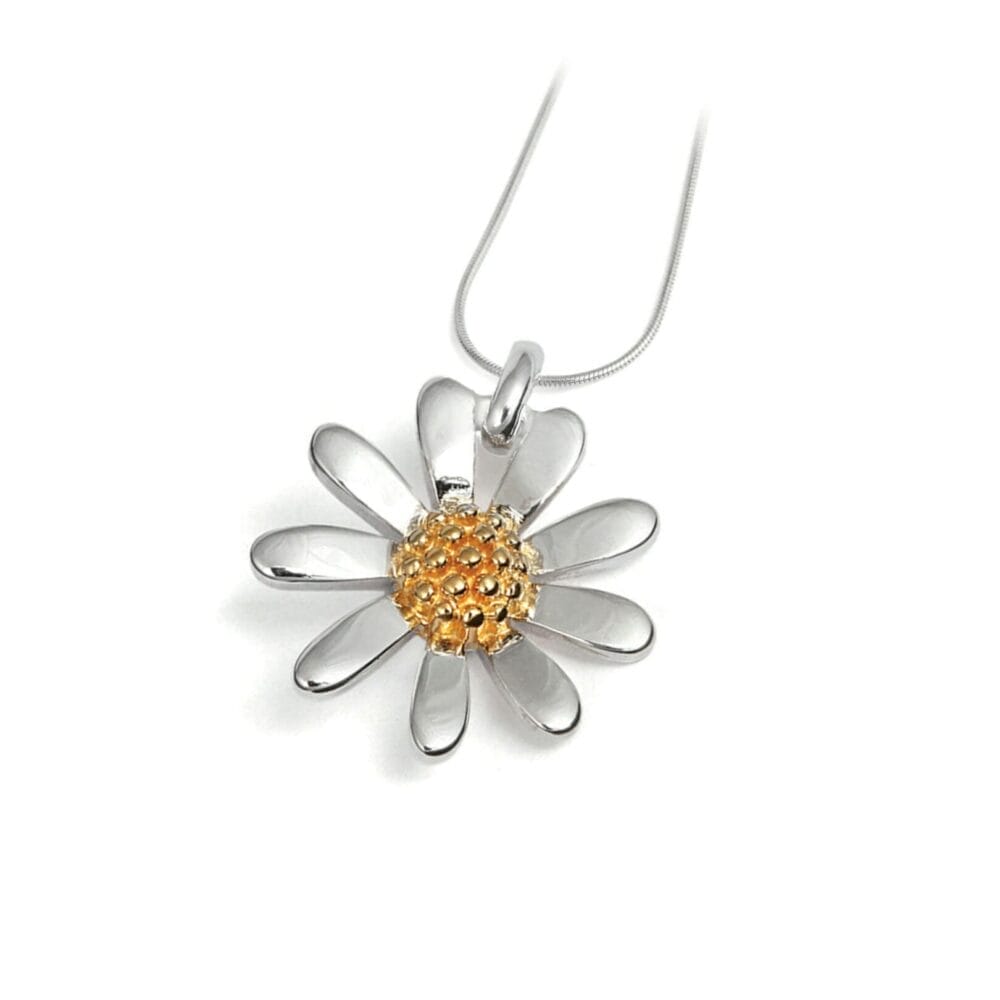 Sterling Silver Gold Vermeil Large Daisy Pendant & Chain