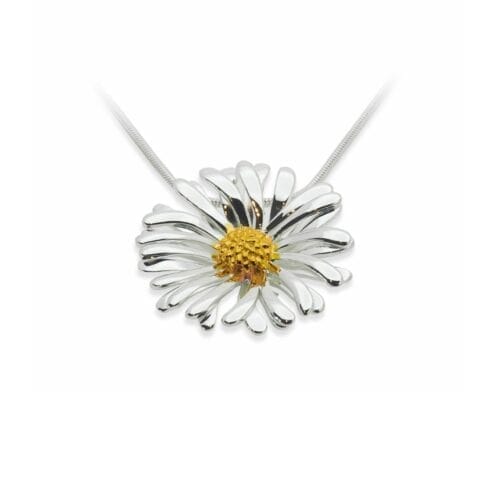 Sterling Silver Gold Vermeil Ruffled Daisy Pendant & Chain