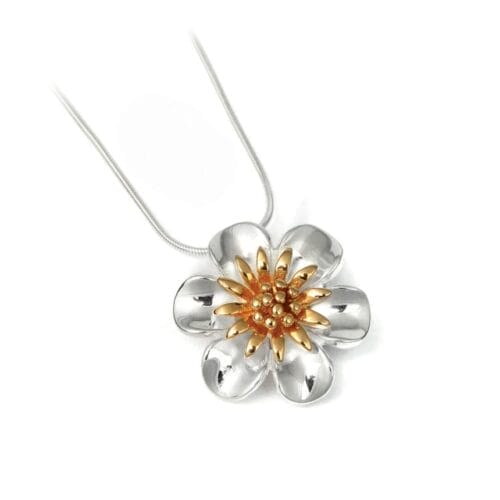 Sterling Silver Gold Vermeil Flower Pendant & Chain