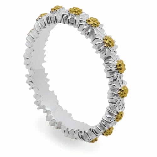 Sterling Silver Gold Vermeil Full Daisy Chain Ring