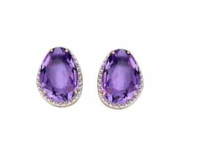 Amethyst Irregular Stone Studs Yellow Gold