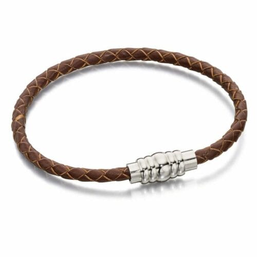 Skinny Brown Leather Bracelet With Magnetic Stainless Steel Clasp