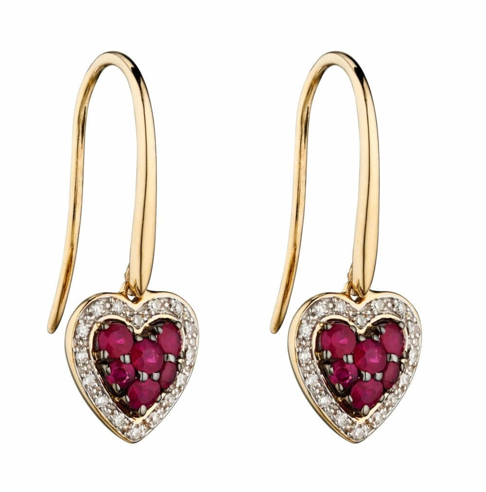Ruby Heart and Diamond Earrings