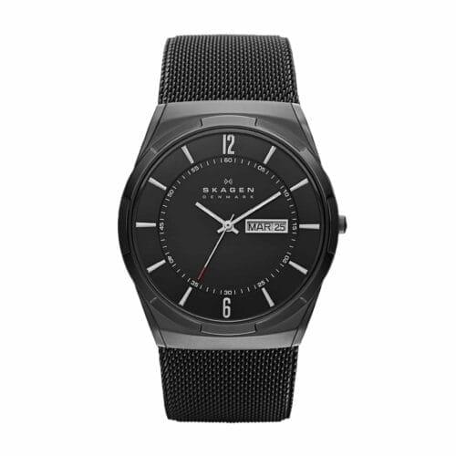 Melbye Titanium and Black Steel-Mesh Day-Date Watch