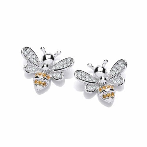 Sterling Silver and CZ Yellow Honey Bee Earrings