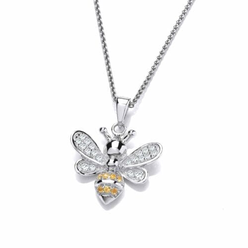 Sterling Silver and CZ Yellow Honey Bee Pendant