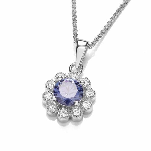 Sterling Silver Tanzanite CZ Flower Power Pendant