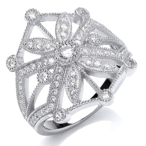 Sterling Silver and CZ Victorian Sun Ring