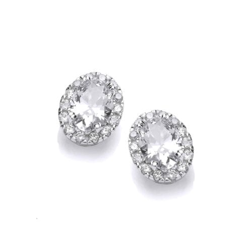 Sterling Silver and CZ Oval Stud Earrings