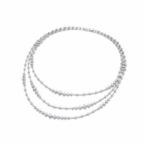 Sterling Silver and CZ Triple Strand Retro Necklace