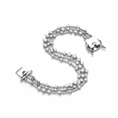 Sterling Silver and CZ Triple Strand Retro Bracelet