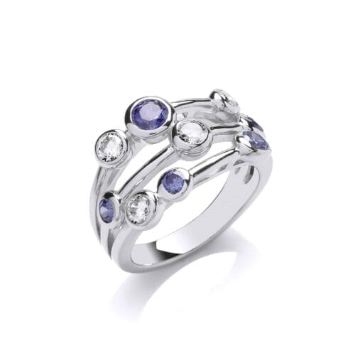 Sterling Silver and Tanzanite CZ Triple Band Ring