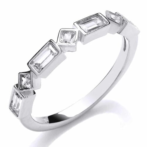 Sterling Silver Emerald and Princess Cut CZ Band Ring