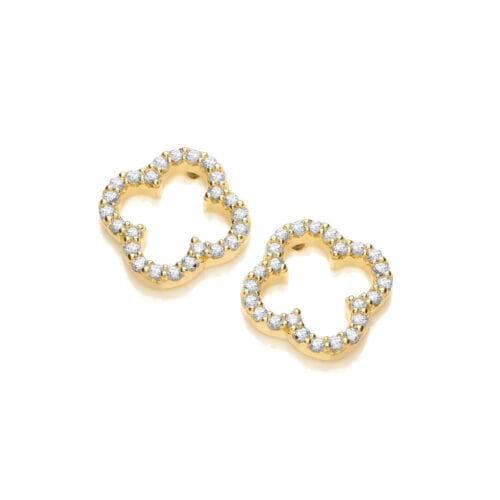 Sterling Silver Yellow Gold Plated CZ Clover Earrings