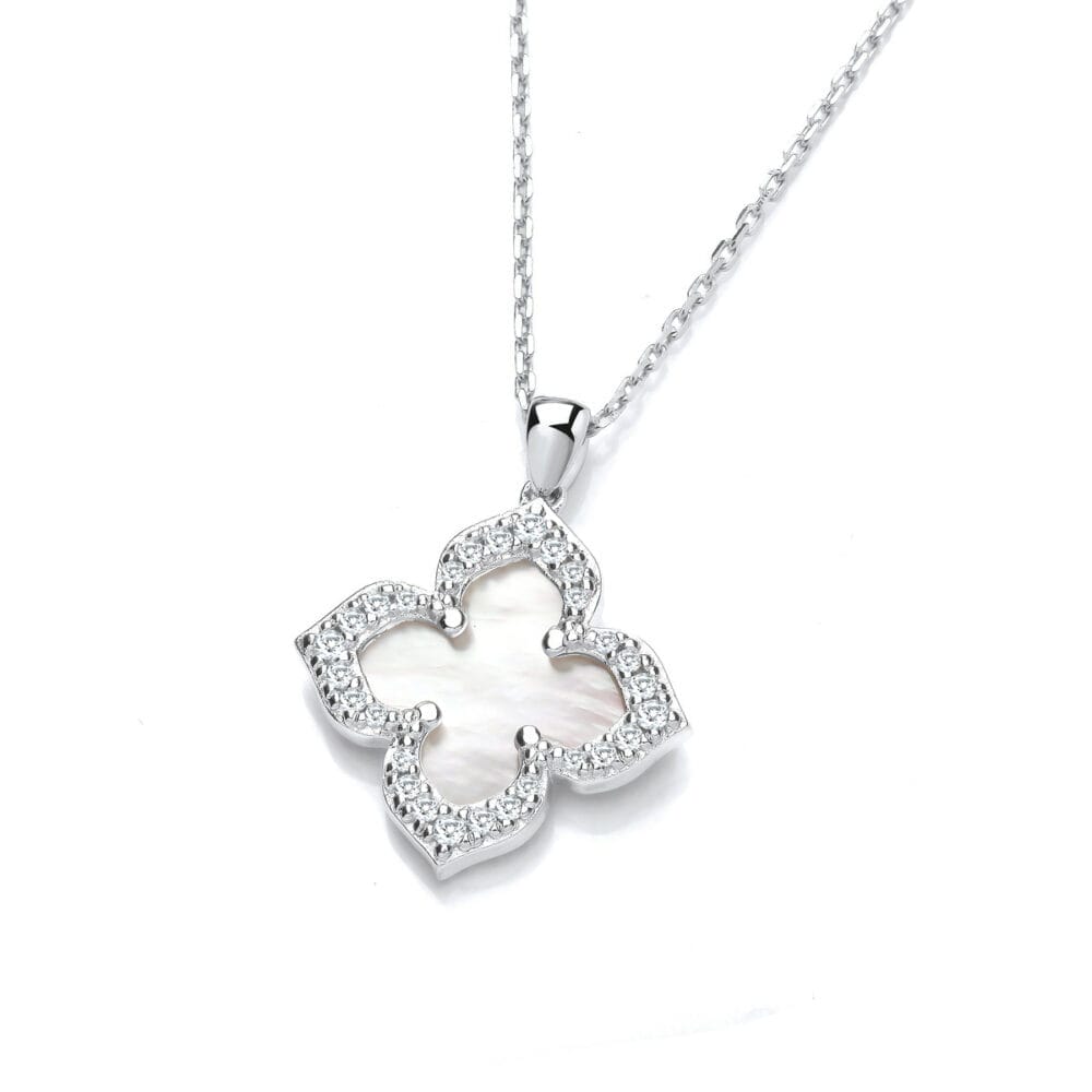 Sterling Silver CZ Mother of Pearl Clover Necklace